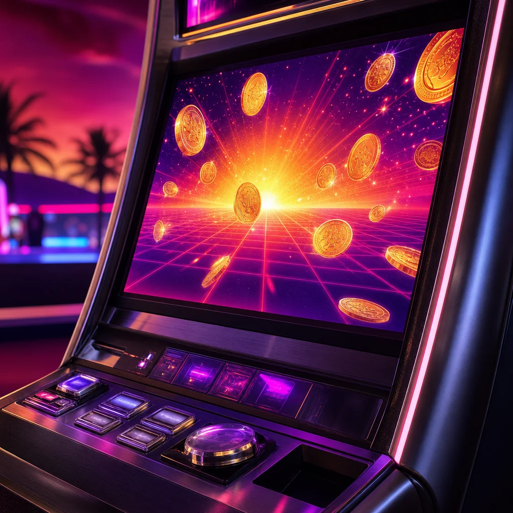 Premium neon slot machines glowing on dark casino floor